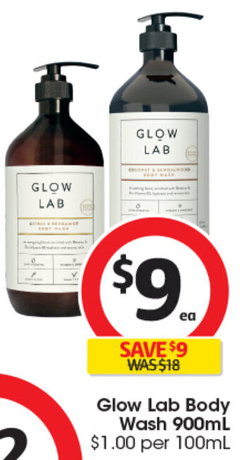 Coles Glow Lab Body Wash 900mL offer