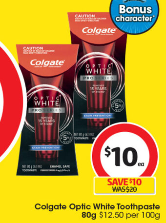 Coles Colgate Optic White Toothpaste 80g offer
