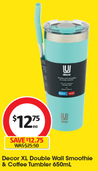 Coles Decor XL Double Wall Smoothie & Coffee Tumbler 650mL offer