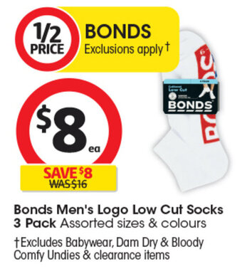 Coles Bonds Men's Logo Low Cut Socks 3 Pack offer