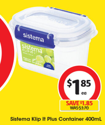 Coles Sistema Klip It Plus Container 400mL offer