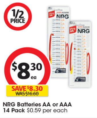 Coles NRG Batteries AA or AAA 14 Pack offer