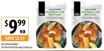 Supabarn KB'S PANKO CRUMBED AUSTRALIAN WHITING 400g offer