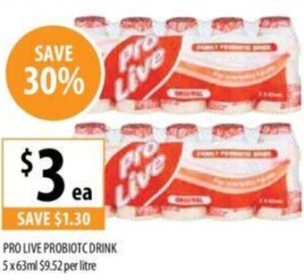 Supabarn PRO LIVE PROBIOTC DRINK 5x63ml offer