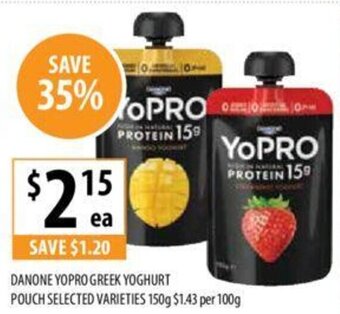 Supabarn DANONE YOPRO GREEK YOGHURT POUCH SELECTED VARIETIES 150g offer
