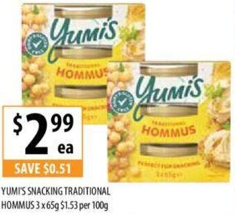 YUMI'S SNACKING TRADITIONAL HOMMUS 3 x 65g