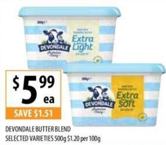 Supabarn DEVONDALE BUTTER BLEND SELECTED VARIETIES 500g offer