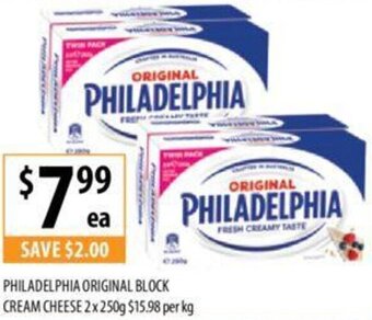 PHILADELPHIA ORIGINAL BLOCK CREAM CHEESE 2x 250g