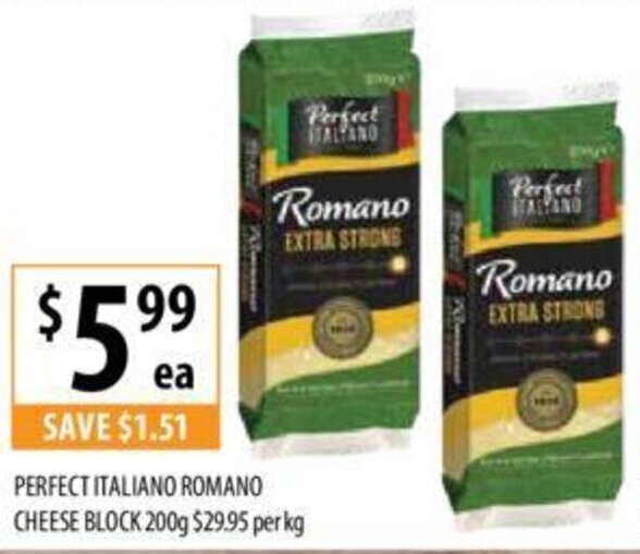 PERFECT ITALIANO ROMANO CHEESE BLOCK 200g offer at Supabarn