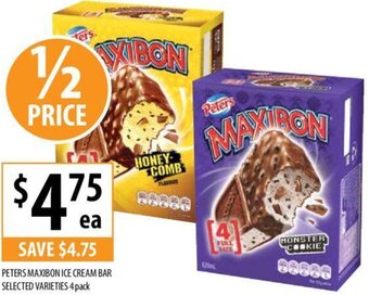 Supabarn PETERS MAXIBON ICE CREAM BAR SELECTED VARIETIES 4 pack offer