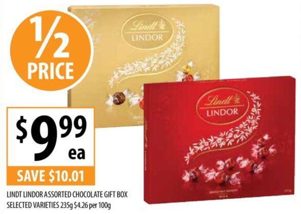 LINDT LINDOR ASSORTED CHOCOLATE GIFT BOX SELECTED VARIETIES 235g offer