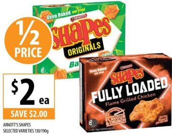Supabarn ARNOTT'S SHAPES SELECTED VARIETIES 130/190g offer