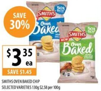 Supabarn SMITHS OVEN BAKED CHIP SELECTED VARIETIES 130g offer