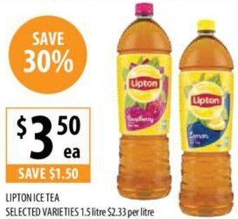 Supabarn LIPTON ICE TEA SELECTED VARIETIES 1.5 litre offer