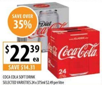Supabarn COCA COLA SOFT DRINK SELECTED VARIETIES 24 x 375ml offer