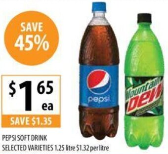 Supabarn PEPSI SOFT DRINK SELECTED VARIETIES 1.25 litre offer