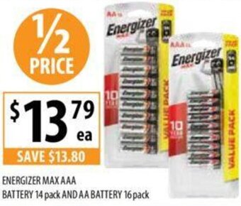 Supabarn ENERGIZER MAX AAA BATTERY 14 pack AND AA BATTERY 16 pack offer