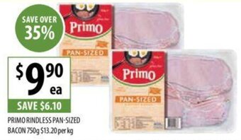 Supabarn PRIMO RINDLESS PAN-SIZED BACON 750g offer