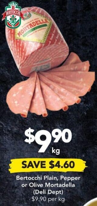 Drakes Bertocchi Plain, Pepper or Olive Mortadella offer