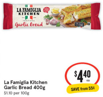 IGA La Famiglia Kitchen Garlic Bread 400g offer