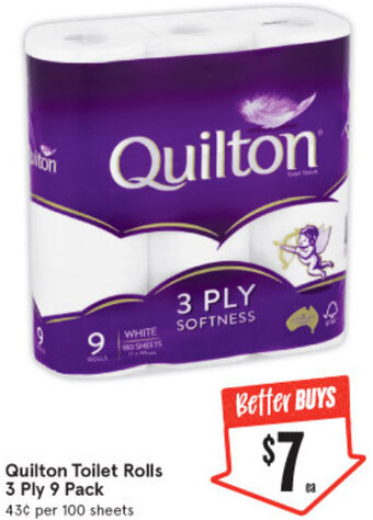 IGA Quilton Toilet Rolls 3 Ply 9 Pack offer
