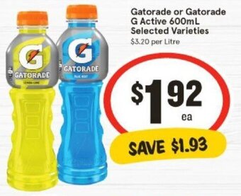 IGA Gatorade or Gatorade G Active 600mL Selected Varieties offer