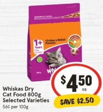 IGA Whiskas Dry Cat Food 800g Selected Varieties offer