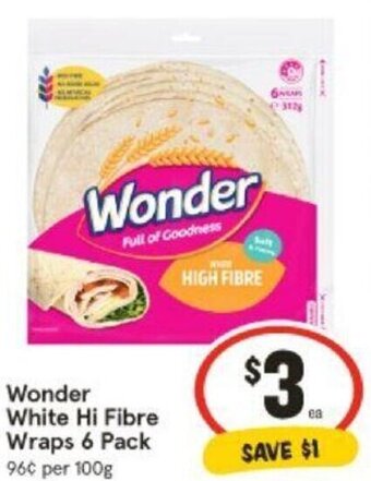 IGA Wonder White Hi Fibre Wraps 6 Pack offer