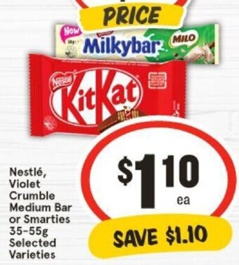 IGA Nestlé, Violet Crumble Medium Bar or Smarties 35-55g Selected Varieties offer