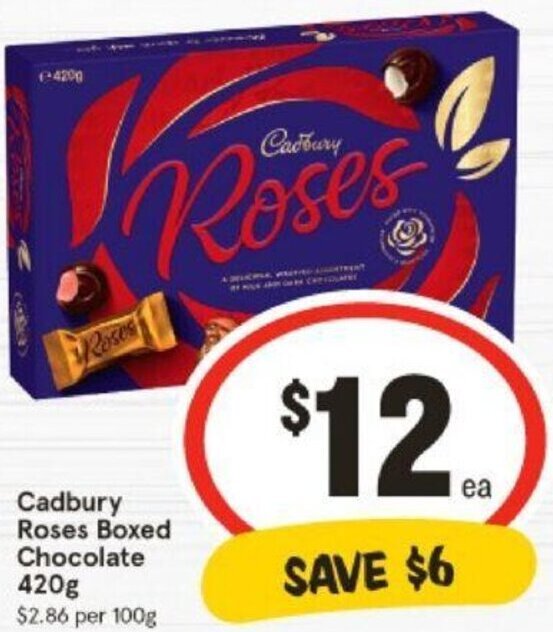 Cadbury Roses Boxed Chocolate 420g offer at IGA