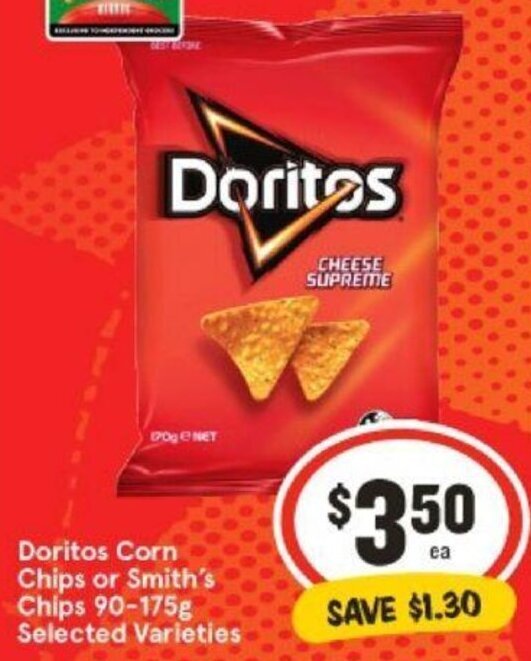 Doritos Corn Chips or Smith's Chips 90175g Selected Varieties offer at IGA