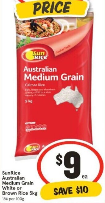 IGA SunRice Australian Medium Grain White or Brown Rice 5kg offer