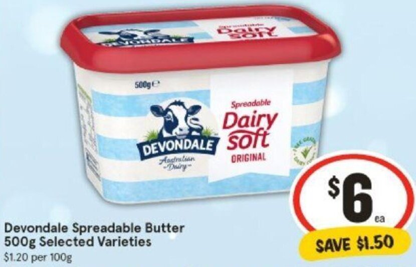 Devondale Spreadable Butter 500g Selected Varieties offer at IGA