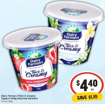 IGA Dairy Farmers Thick & Creamy Yoghurt 600g Selected Varieties offer