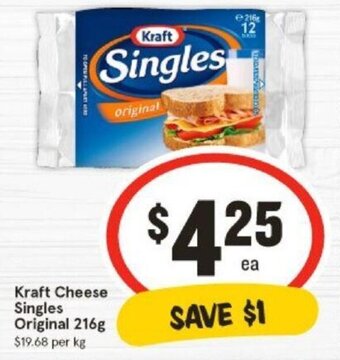 IGA Kraft Cheese Singles Original 216g offer