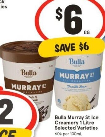 IGA Bulla Murray St Ice Creamery 1 Litre Selected Varieties offer