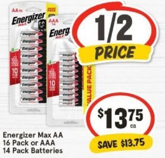 IGA Energizer Max AA 16 Pack or AAA 14 Pack Batteries offer