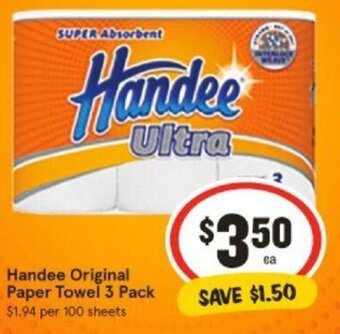 IGA Handee Original Paper Towel 3 Pack offer