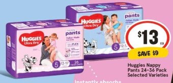 IGA Huggies Nappy Pants 24-36 Pack Selected Varieties offer