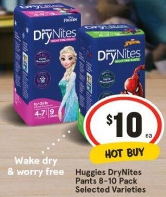 IGA Huggies DryNites Pants 8-10 Pack Selected Varieties offer