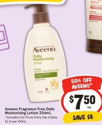 IGA Aveeno Fragrance Free Daily Moisturising Lotion 354mL offer