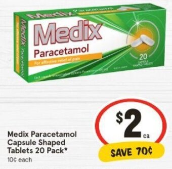 IGA Medix Paracetamol Capsule Shaped Tablets 20 Pack offer
