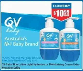 Chemist Warehouse QV Baby Skin Lotion Light Hydration or Misturising Cream Extra Hydration 250g offer