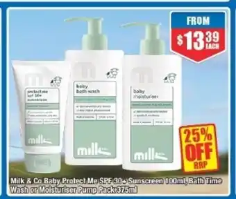 Chemist Warehouse Milk & Co Baby Protect Me SPF 30+ Sunscreen 100ml, Bath Time Wash or Moisturiser Pump Pack 375ml offer