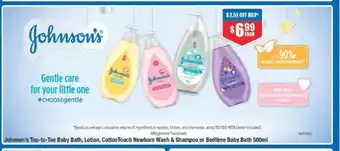 Chemist Warehouse Johnson's Top-to-Toe Baby, Lotion, Cotton Touch Newborn Wash & Shampoo or Bedtime Baby Bath 500ml offer