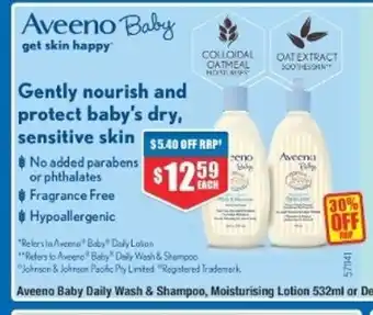 Chemist Warehouse Aveeno Baby Daily Wash & Shampoo, Moisturising Lotion 532ml offer