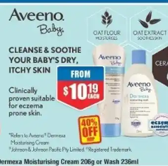 Chemist Warehouse Aveeno Dermexa Moisturising Cream 206g or Wash 236ml offer