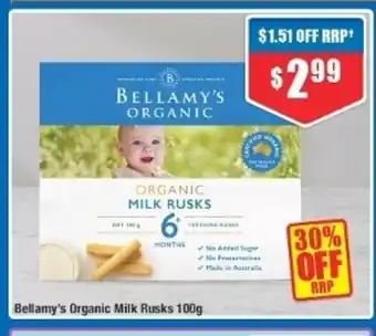 Chemist Warehouse Bellamy's Organic Milk Rusks 100g offer