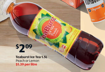 ALDI Teaburst Ice Tea 1.5L Peach or Lemon offer