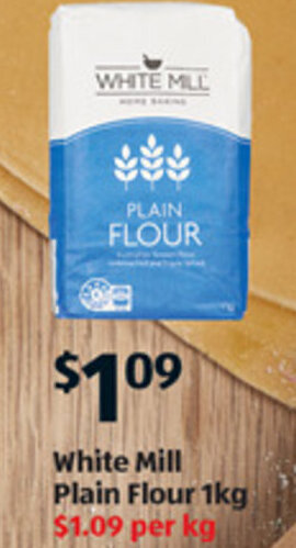 ALDI White Mill Plain Flour 1kg offer